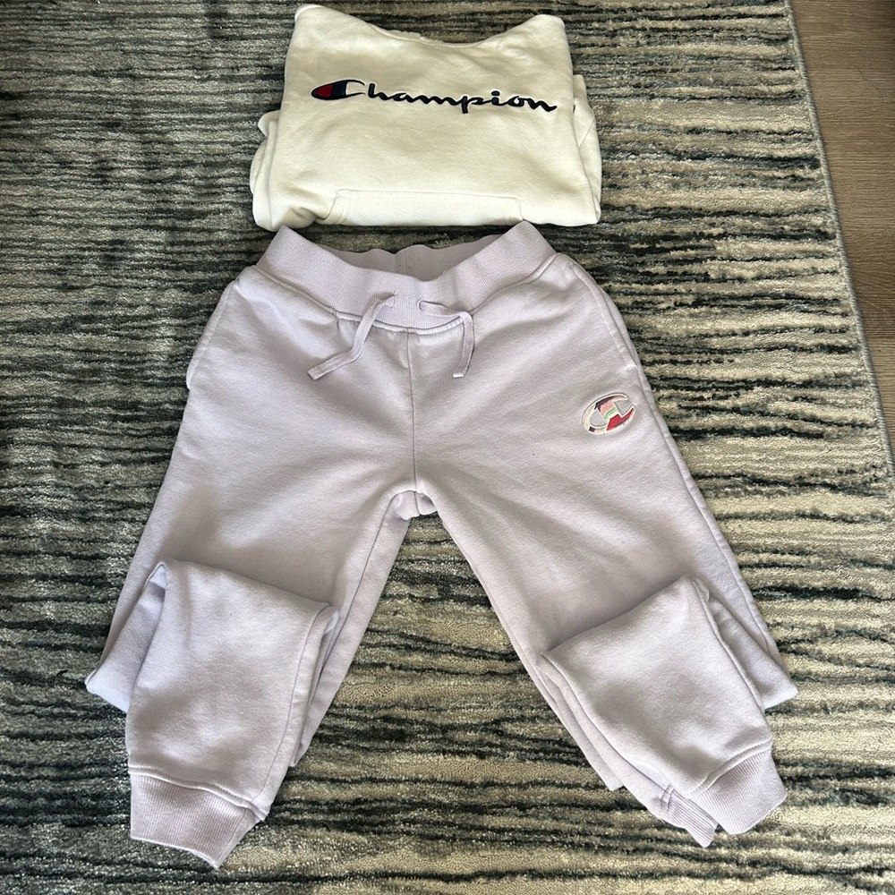 Champion Kids' Lavender Joggers w/ White Champion Hoodie